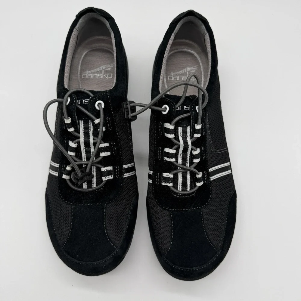Dansko Women's Comfort Walking Sneakers Black Suede Mesh Toggle Lace Shoes 41
